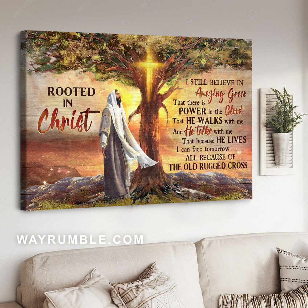 Abstract Jesus painting, Magic tree, Religious song, Bible verse, Rooted in Christ - Jesus Landscape Canvas Prints, Christian Wall Art