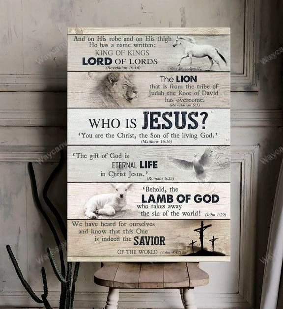 White horse, Dove, Lion of Judah, Lamb, Cross, Who is Jesus - Jesus Portrait Canvas Prints, Wall Art