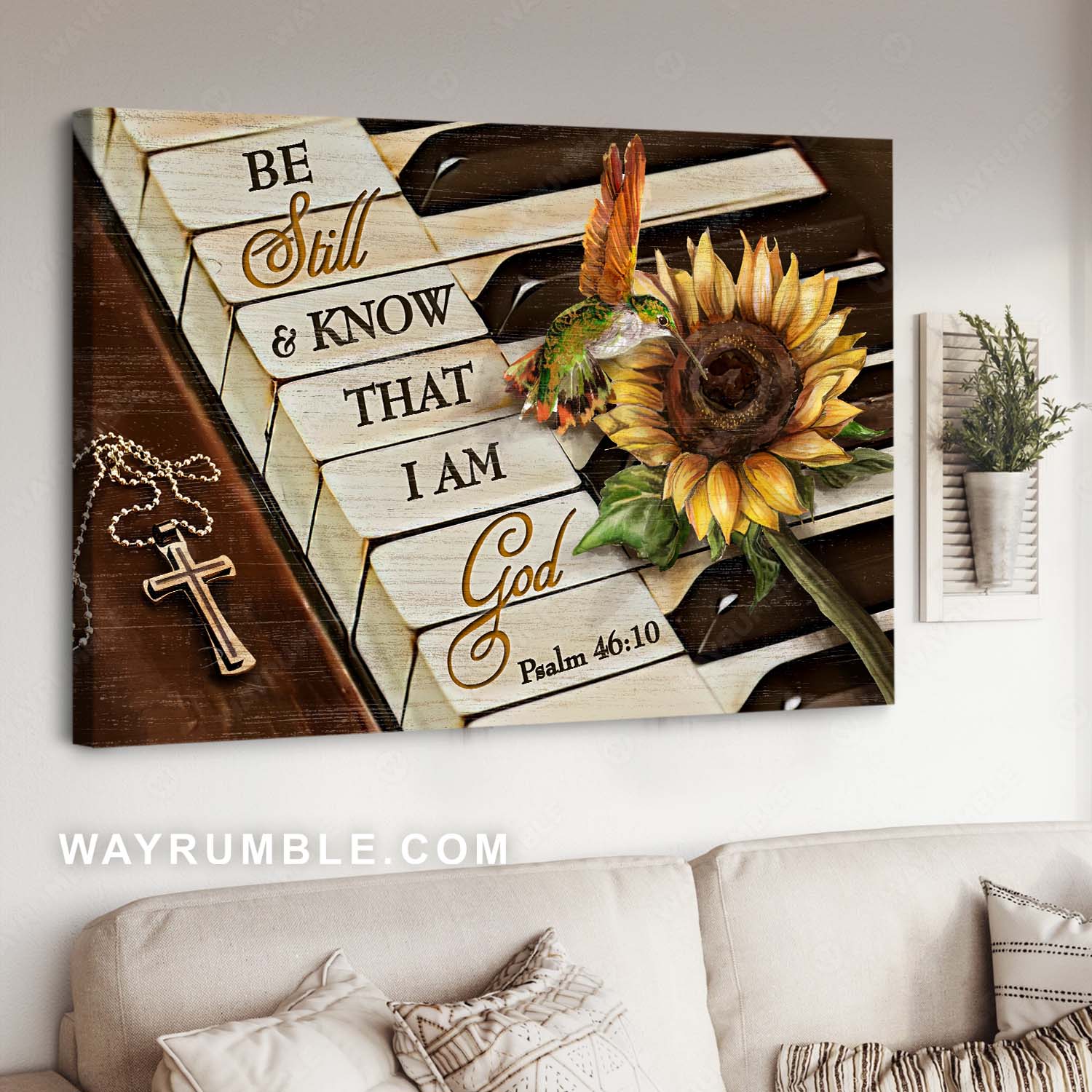 Hummingbird, Sunflower painting, Piano keys, Be still & know that I am God - Jesus Landscape Canvas Prints, Home Decor Wall Art