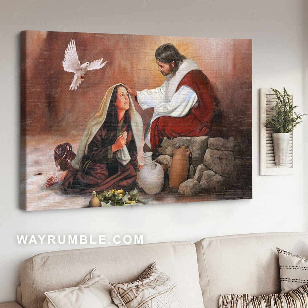 Holy spirit dove, Pretty lady, Jesus painting, Jesus and woman at the well - Jesus Landscape Canvas Prints, Christian Wall Art