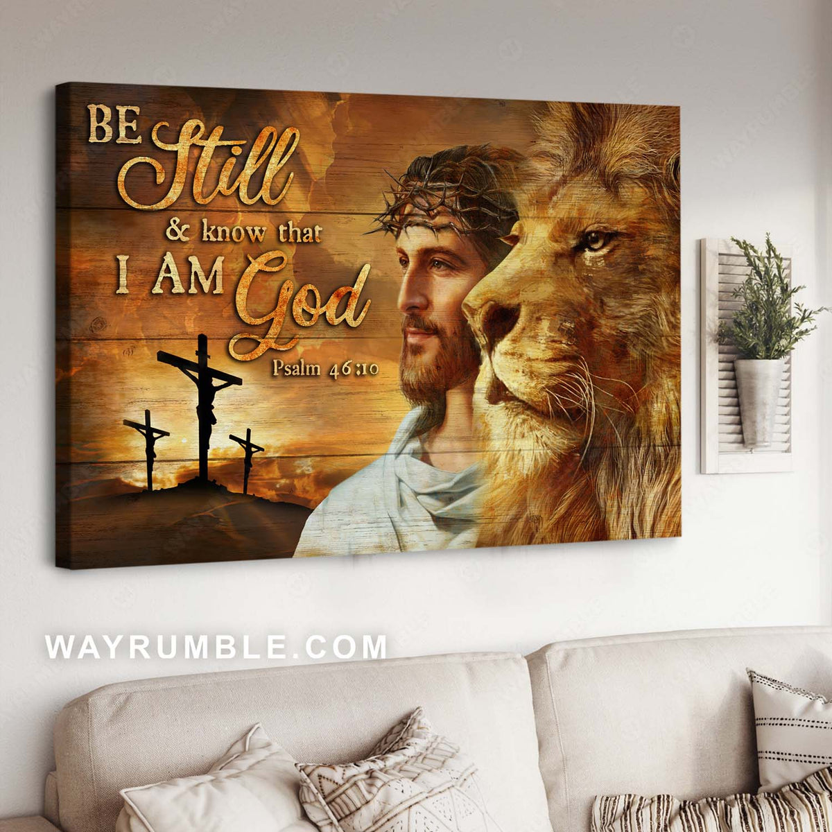 Crucifixion of Jesus, Jesus painting, Lion of Judah, Be still &amp; know that I am God - Jesus Landscape Canvas Prints, Christian Wall Art
