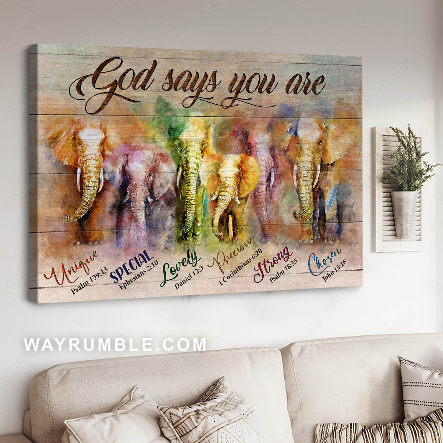 Elephant painting, Watercolor elephant, Wild animal, Bible verse, God says you are - Jesus Landscape Canvas Prints, Home Decor Wall Art