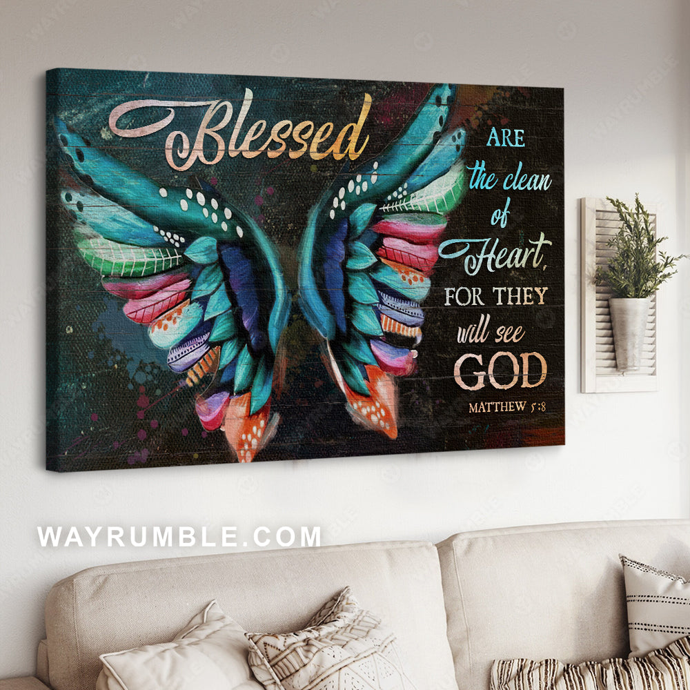 Colorful butterfly, Abstract art, Bible verse, Blessed are the clean of heart - Jesus Landscape Canvas Prints, Home Decor Wall Art