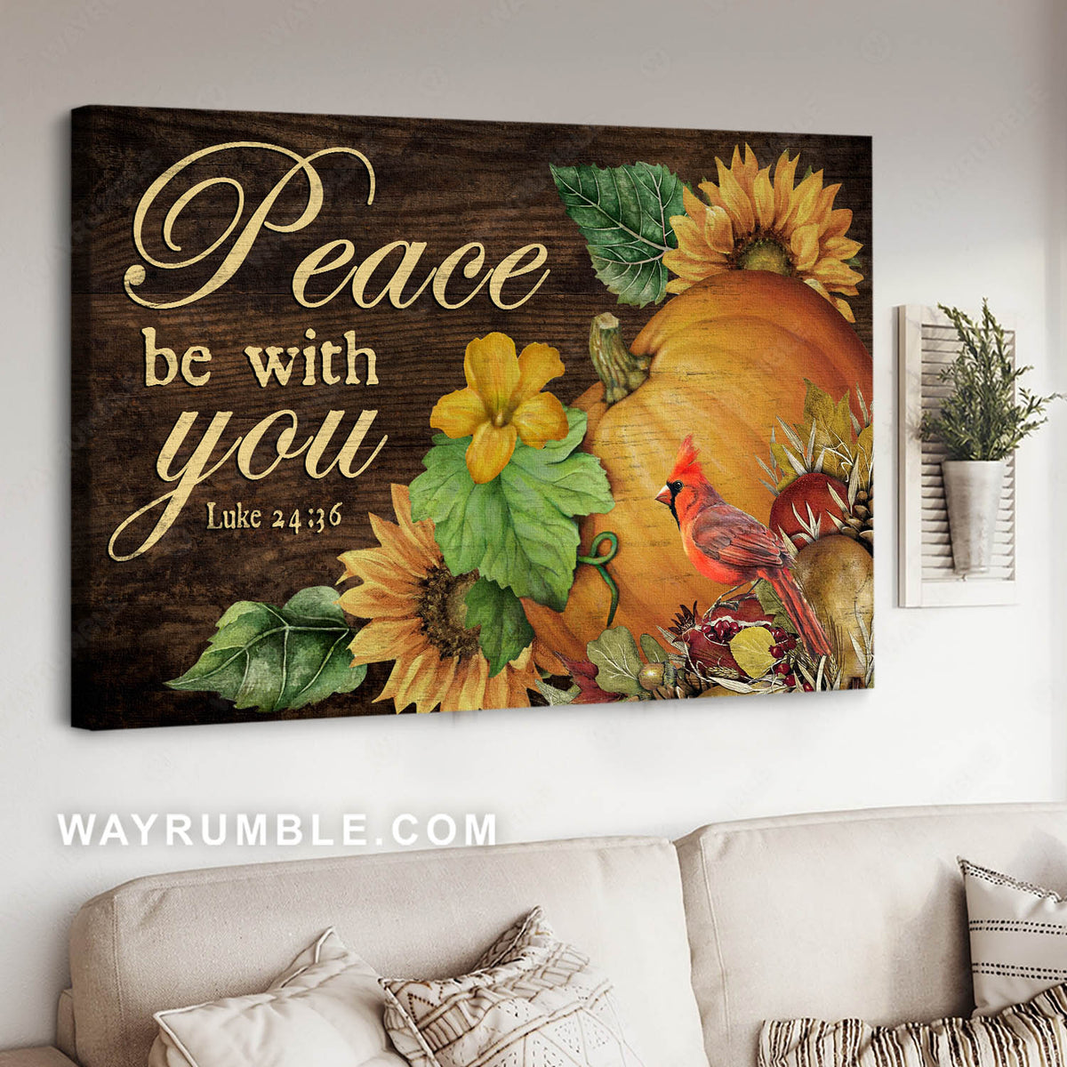 Pumpkin drawing, Red cardinal, Lovely sunflower, Peace be with you - Jesus Landscape Canvas Prints, Home Decor Wall Art