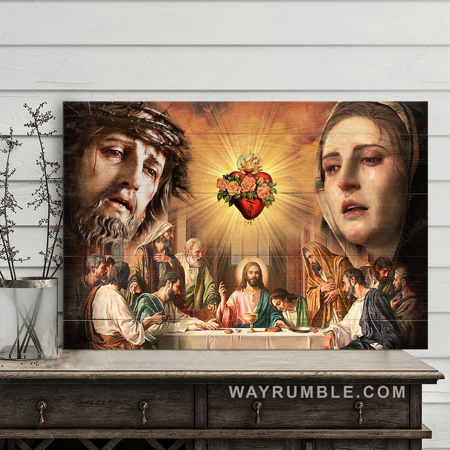 Jesus drawing, Mother Mary, Sacred heart of Jesus, The last supper painting - Jesus Landscape Canvas Prints, Christian Wall Art