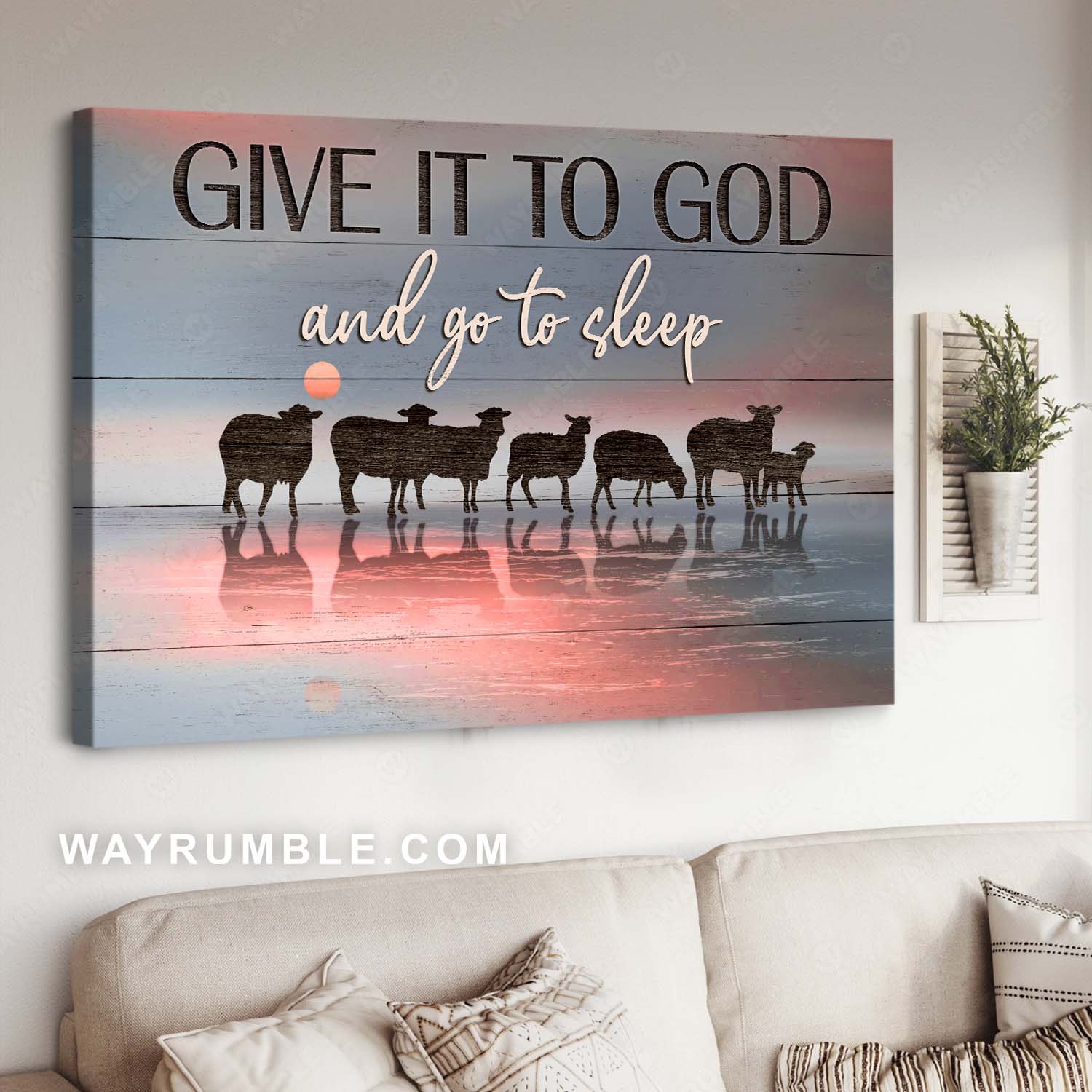 Abstract painting, Lamb of God, Religious art, Give it to God and go to sleep - Jesus Landscape Canvas Prints, Christian Wall Art