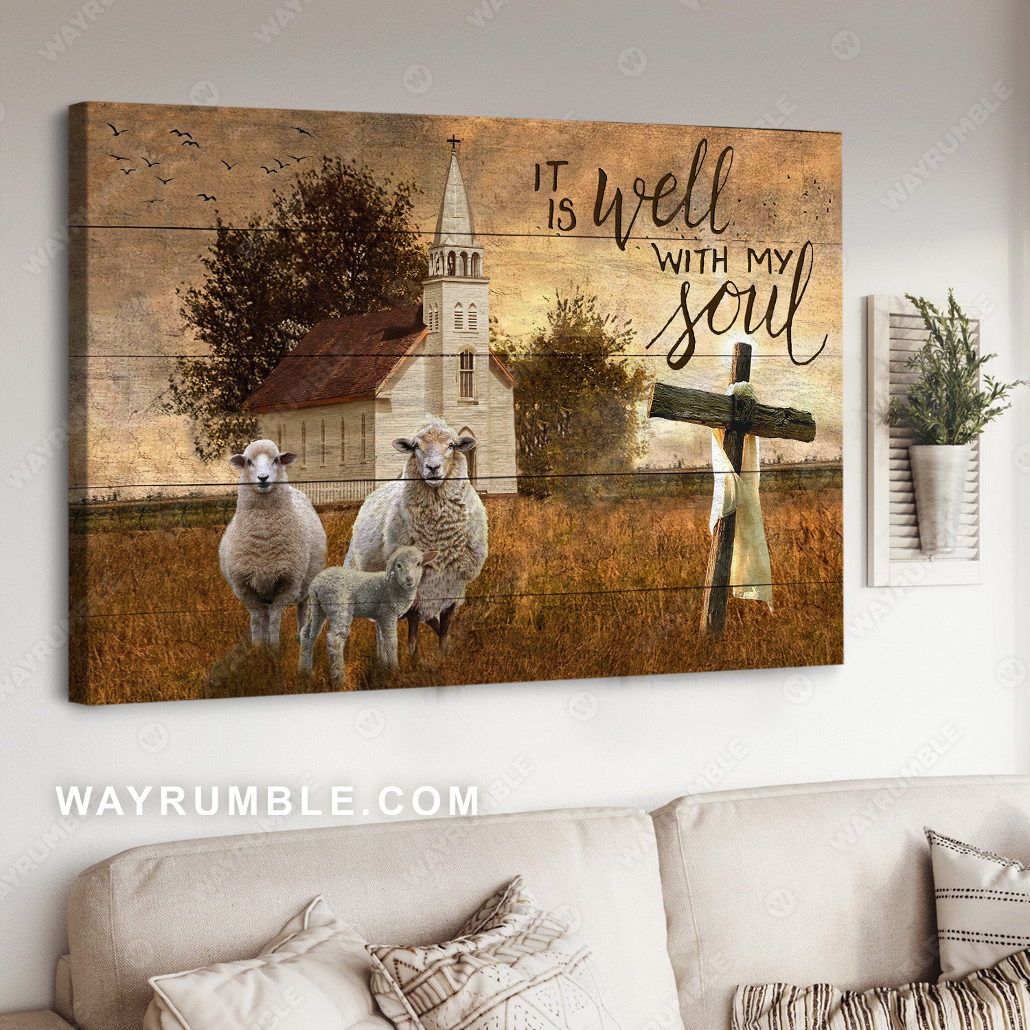 Church painting, Lamb of God, Old rugged cross, It it well with my soul - Jesus Landscape Canvas Prints, Christian Wall Art