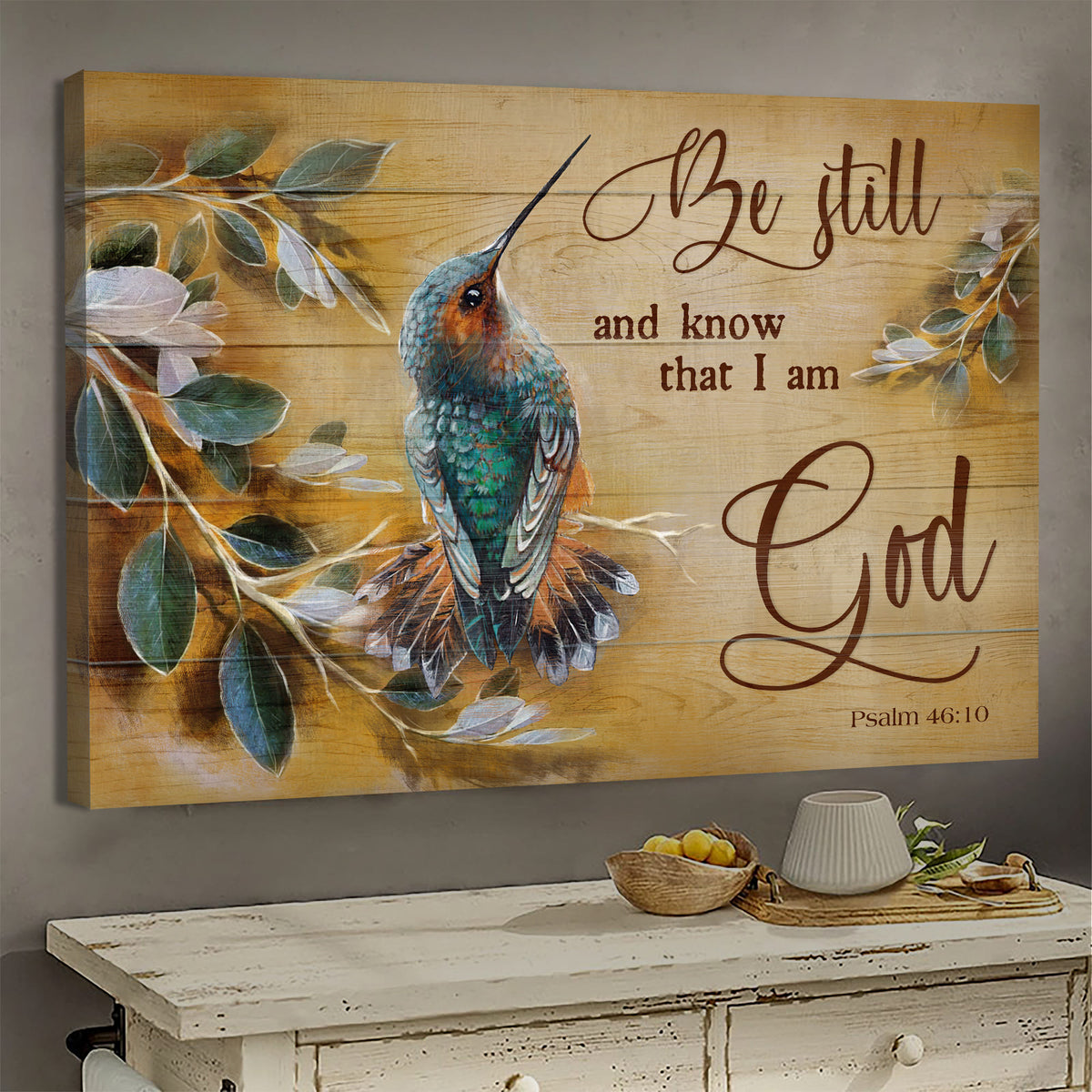 Hummingbird, Be still and know that I am God - Jesus Landscape Canvas Prints, Wall Art