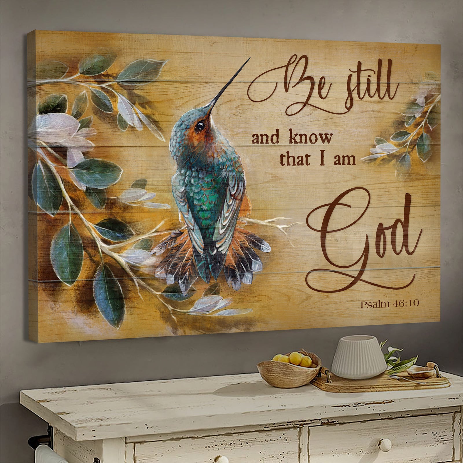 Hummingbird, Be still and know that I am God - Jesus Landscape Canvas Prints, Wall Art
