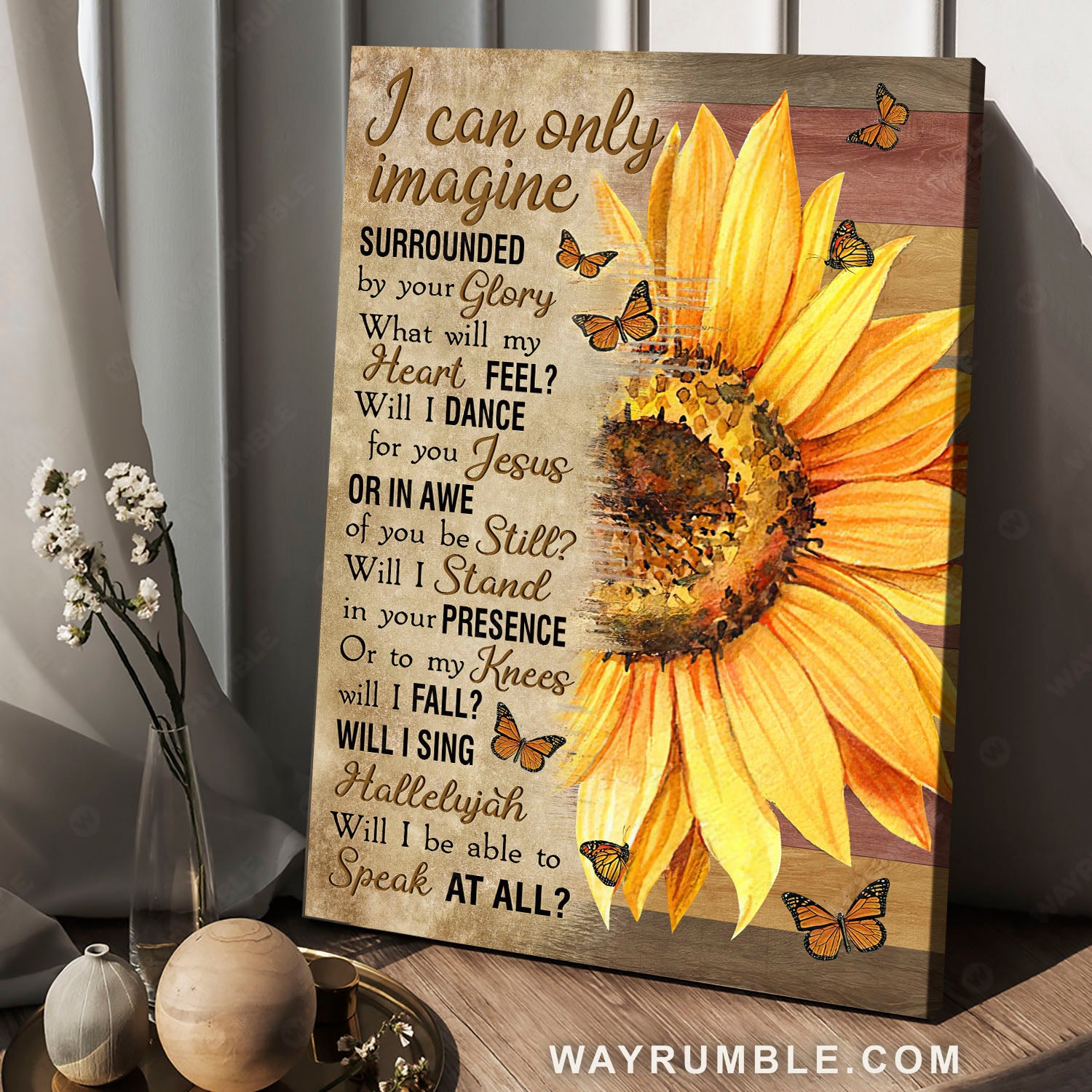 Watercolor sunflower, Monarch butterfly, Christian song, I can only imagine - Jesus Portrait Canvas Prints, Home Decor Wall Art