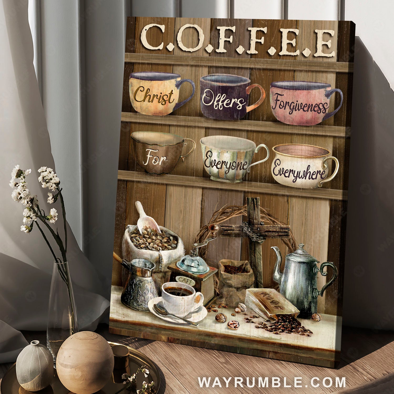 Coffee bar, Cup of coffee, Christ offer forgiveness for everyone everywhere - Jesus Portrait Canvas Prints, Christian Wall Art