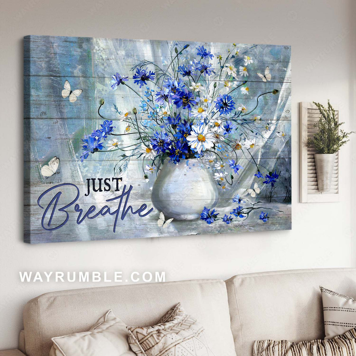 Wonderful flower painting, Awesome daisy vase, Just breathe - Jesus Landscape Canvas Prints, Christian Wall Art