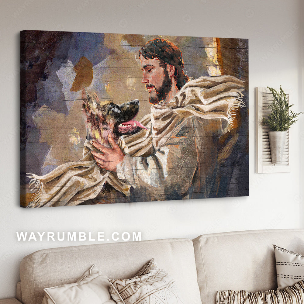 German Shepherd, Dog drawing, Jesus painting, Abstract art, Christ the redeemer - Jesus Landscape Canvas Prints, Christian Wall Art