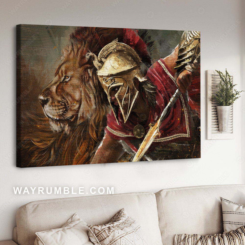 Lion of Judah, Helmet of salvation, Great painting, A brave warrior of God - Jesus Landscape Canvas Prints, Christian Wall Art