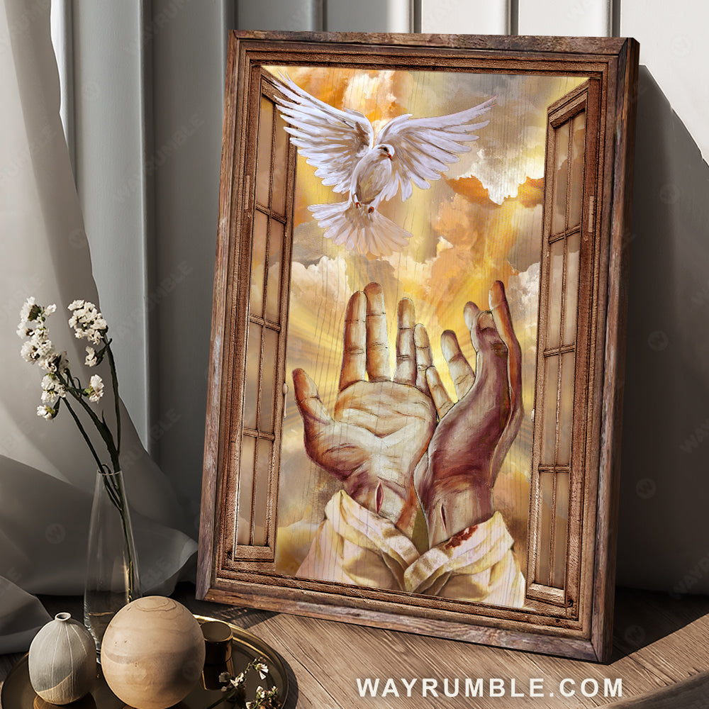 Holy spirit dove, Wooden windows, Jesus hands, Beautiful haeven - Jesus Portrait Canvas Prints, Christian Wall Art