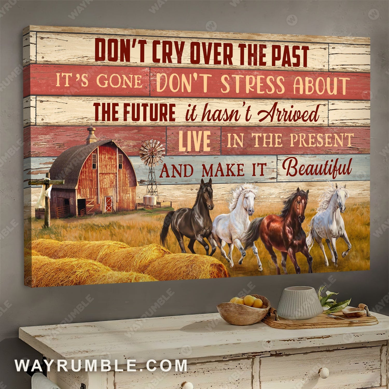 Horse, Farm, Don't cry over the past, Live in the present - Jesus Landscape Canvas Prints, Wall Art