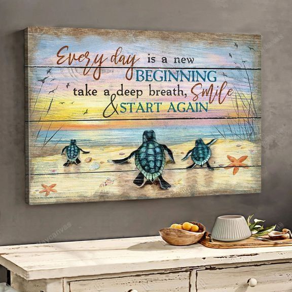 Turtle, Beach, Everyday is a new beginning - Jesus Landscape Canvas Prints, Wall Art