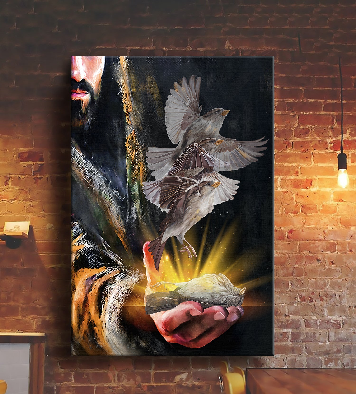 Sparrow, Jesus hand, Stunning Painting - Jesus Portrait Canvas Prints, Wall Art
