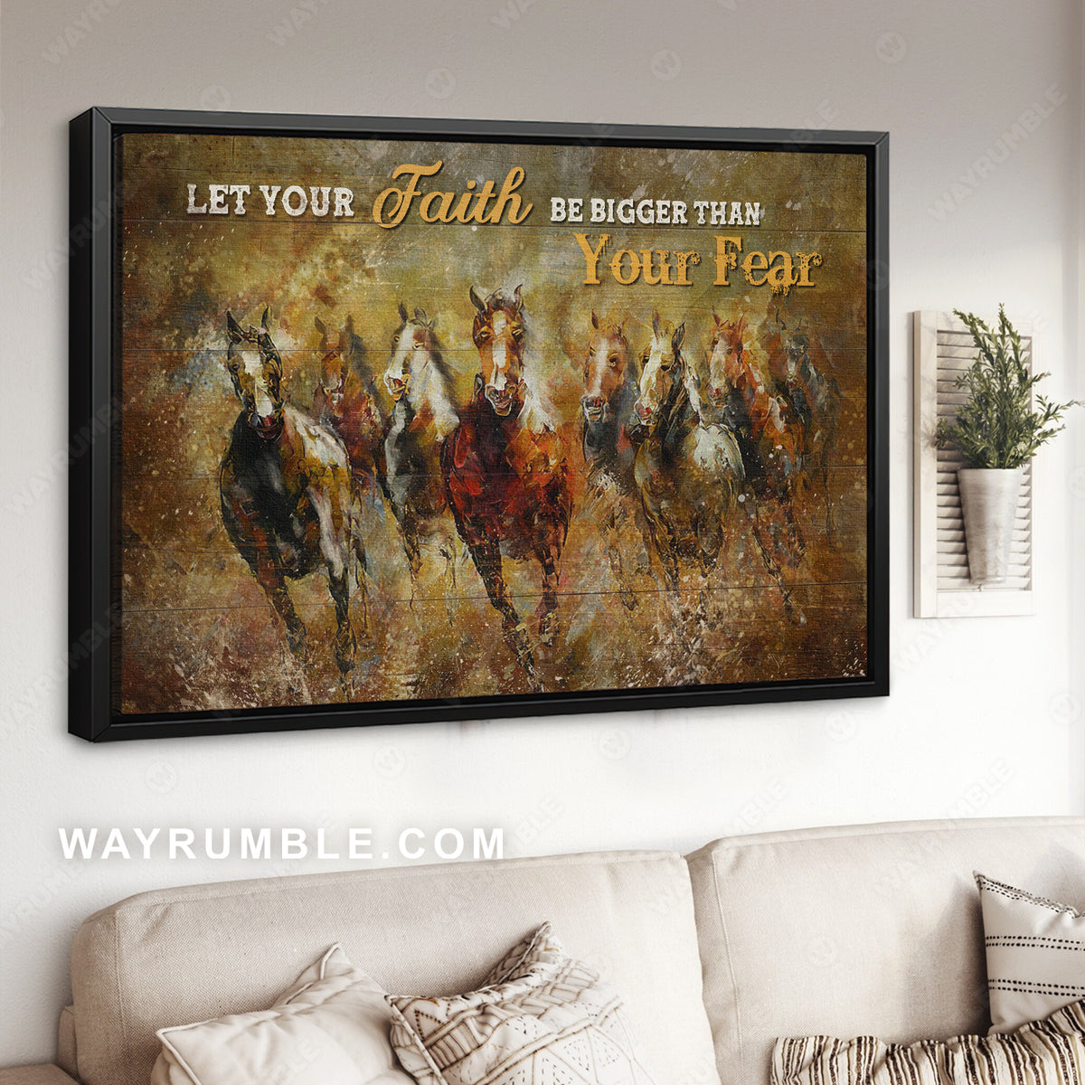 Running horses, Watercolor painting, Let your faith be bigger than your fear - Jesus Landscape Canvas Prints, Christian Wall Art