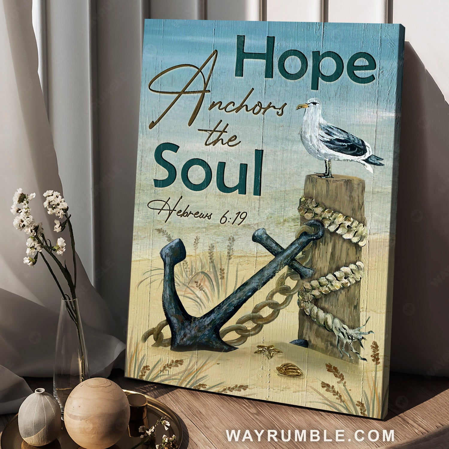 Pretty seagull, Old anchor, Bible verse, Hope anchors the soul - Jesus Portrait Canvas Prints, Christian Wall Art