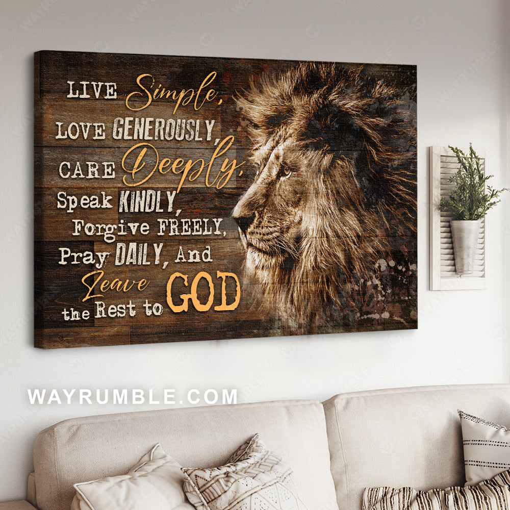 Awesome lion head, Lion of Judah, Inspirational quote, Leave the rest to God - Jesus Landscape Canvas Prints, Christian Wall Art