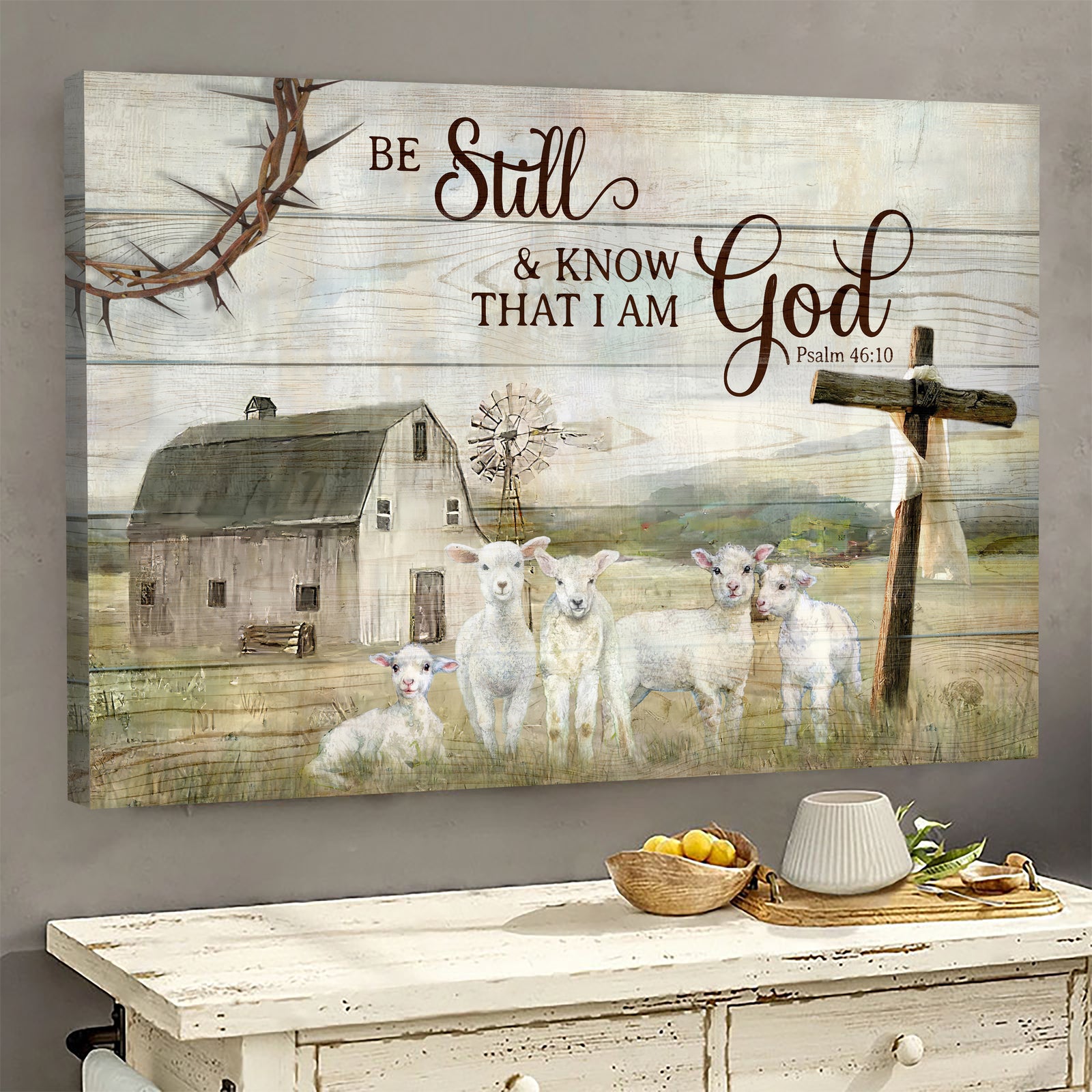 Jesus, Lamb of God, Cross, Farm - Be still and know that I am God Landscape Canvas Prints, Wall Art