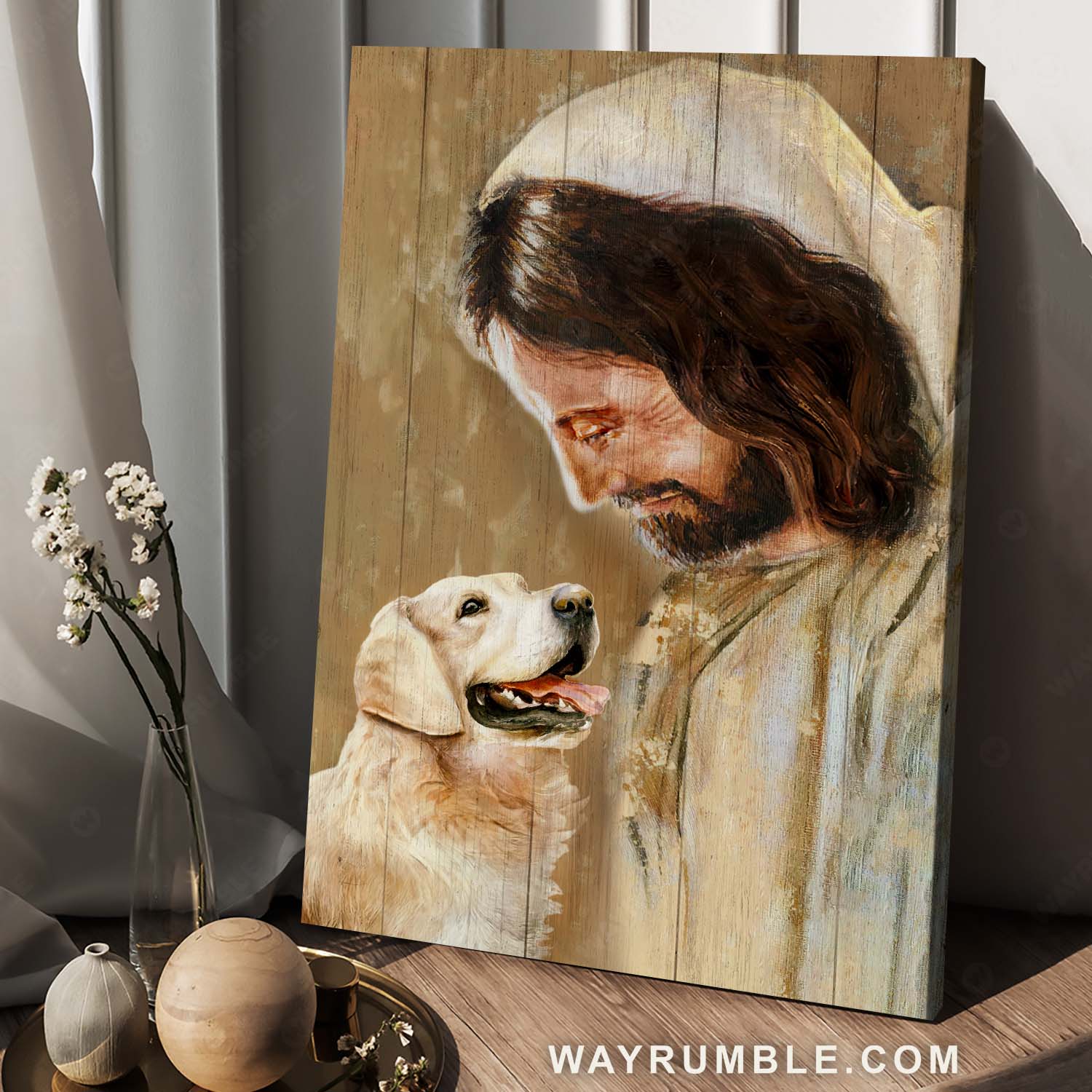 Golden Retriever, Cute dog, Vintage art, Beautiful Jesus painting - Jesus Portrait Canvas Prints, Christian Wall Art