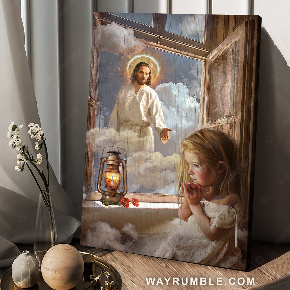 Jesus painting, Christ the redeemer, Night prayer, Lovely little girl - Jesus Portrait Canvas Prints, Christian Wall Art