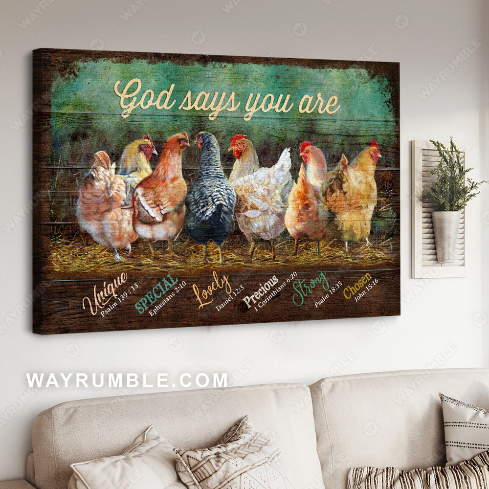Unique chicken drawing, God says you are special - Jesus Landscape Canvas Prints, Wall Art