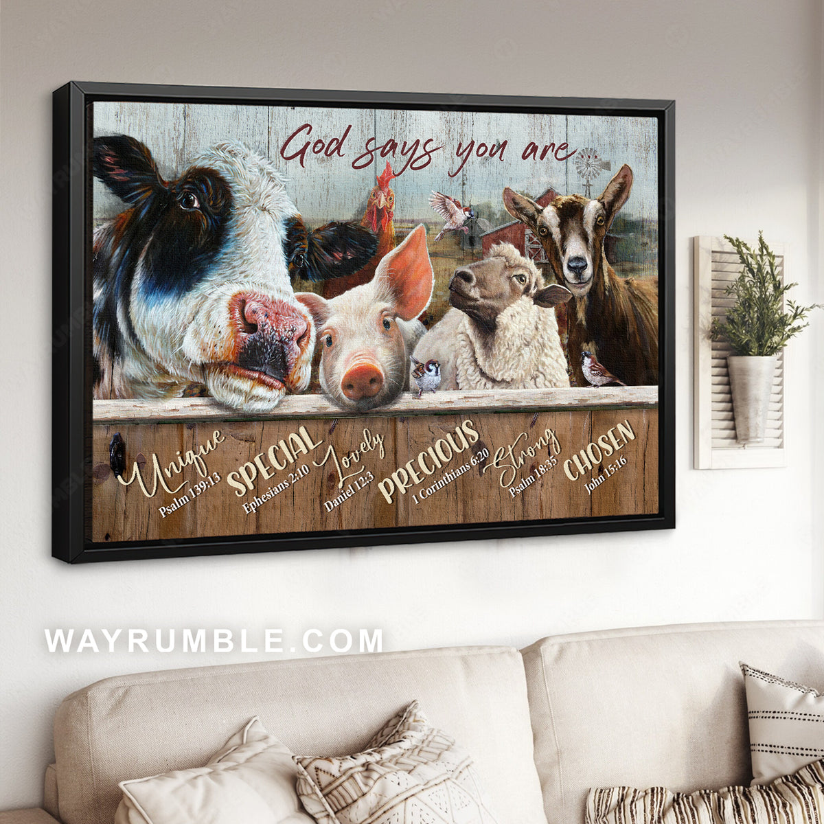 Amazing dairy cow, Animal drawing, Rooster, God says you are unique - Jesus Landscape Canvas Prints, Christian Wall Art