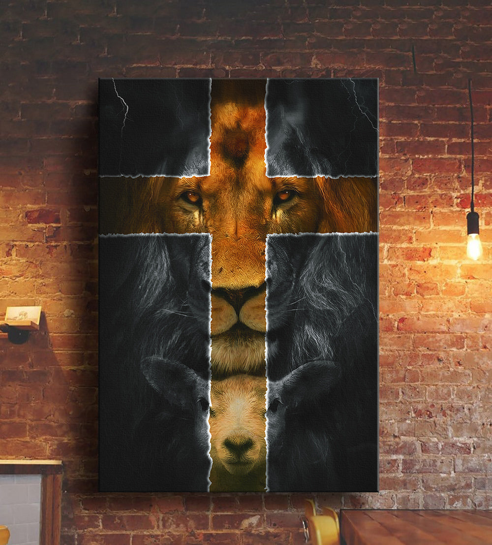 Amazing lion, Lamb, Cross - Jesus Portrait Canvas Prints, Wall Art