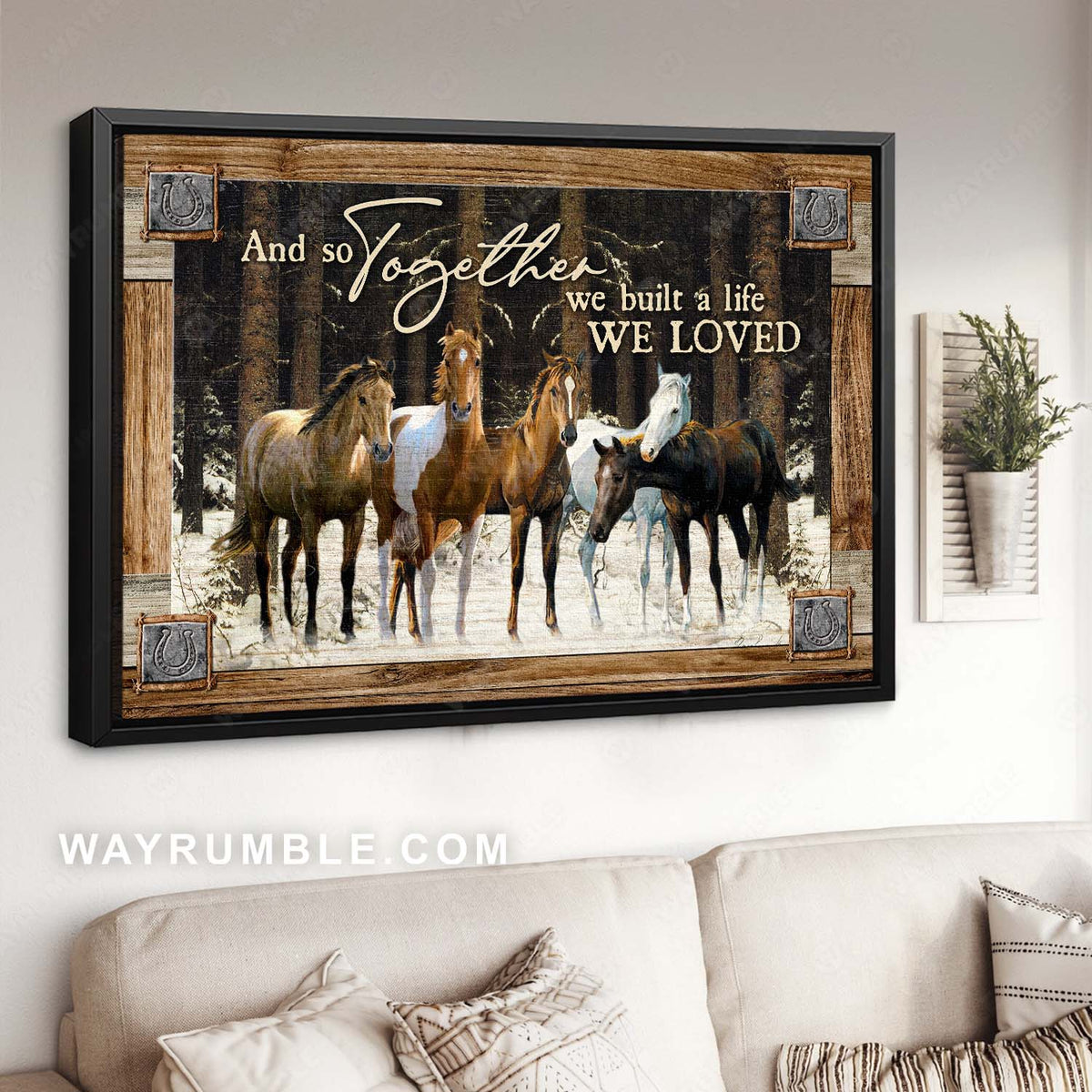 Horse painting, Herd of horses, Wild animal, Winter forest, We built a life we loved - Jesus Landscape Canvas Prints, Home Decor Wall Art