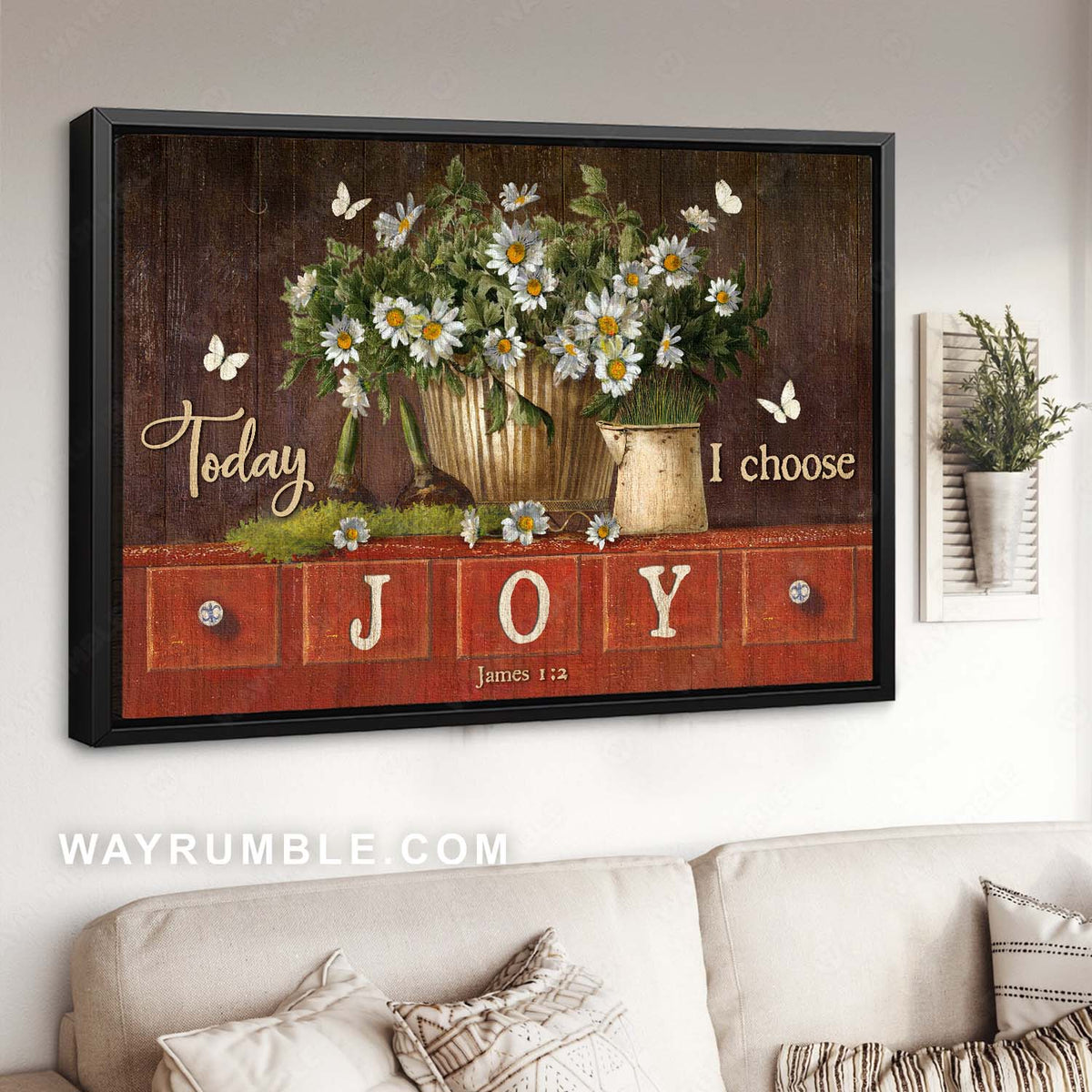 Lovely daisy vase, White butterfly, Amazing garden, Today I choose joy - Jesus Landscape Canvas Prints, Christian Wall Art