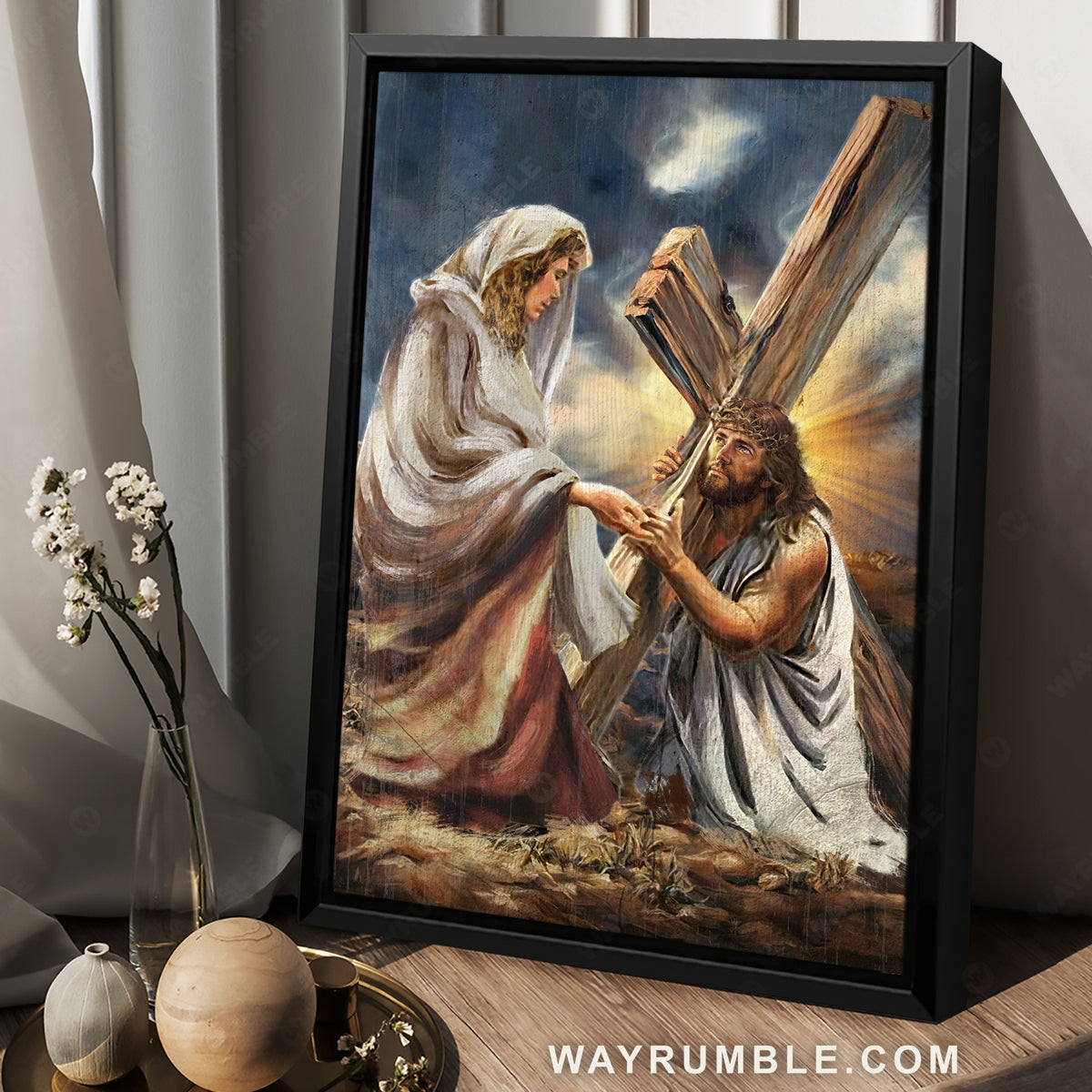 Christ the redeemer, Wooden cross, Religious art, Jesus carrying his cross - Jesus Portrait Canvas Prints, Christian Wall Art