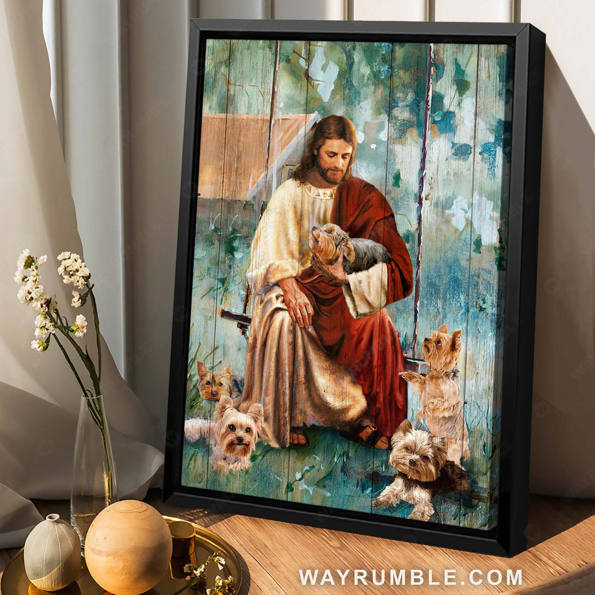 Yorkshire Terrier, Cute puppy, Jesus painting, Visual art - Jesus Portrait Canvas Prints, Christian Wall Art