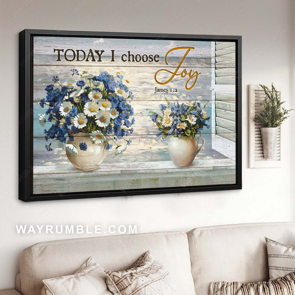 Daisy vase, Beautiful ocean view, Flower painting, Today I choose joy - Jesus Landscape Canvas Prints,Home Decor Wall Art
