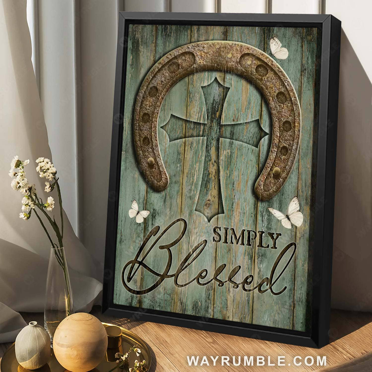 Awesome horseshoe, Abstract cross, White butterfly, Vintage art, Simply blessed - Jesus Portrait Canvas Prints, Home Decor Wall Art