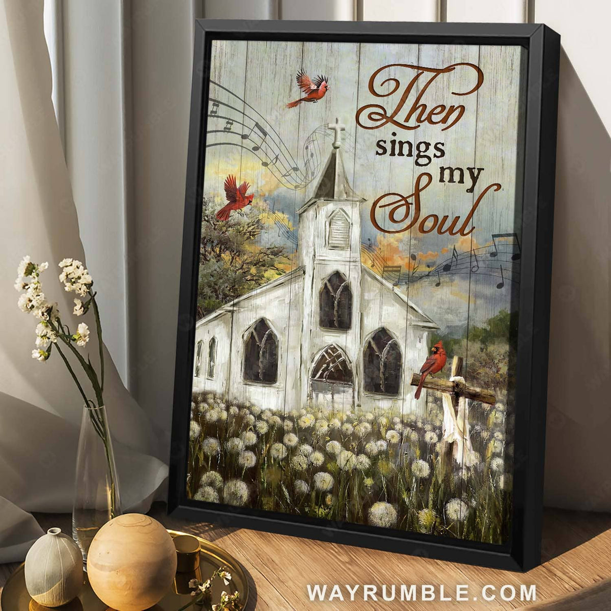 Amazing church, Lovely red cardinals, Stunning flower field, Then sings my soul - Jesus Portrait Canvas Prints, Christian Wall Art