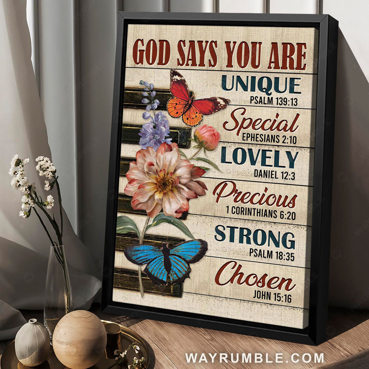Awesome piano keys, Gorgeous butterfly, Bible verse, God says you are - Jesus Portrait Canvas Prints, Christian Wall Art
