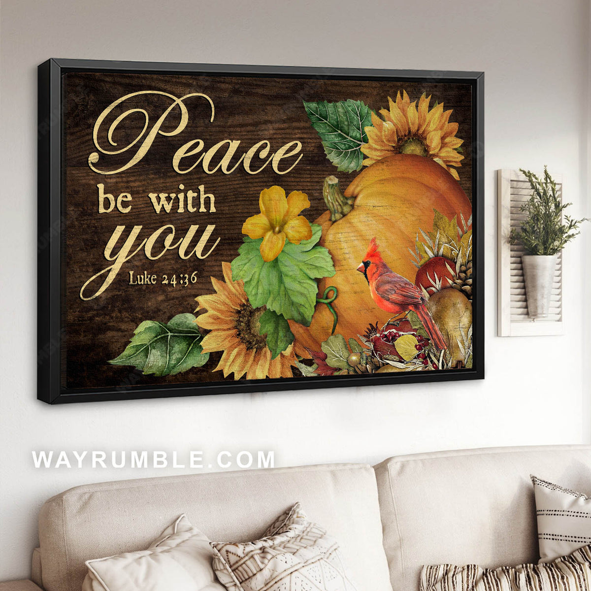 Pumpkin drawing, Red cardinal, Lovely sunflower, Peace be with you - Jesus Landscape Canvas Prints, Home Decor Wall Art