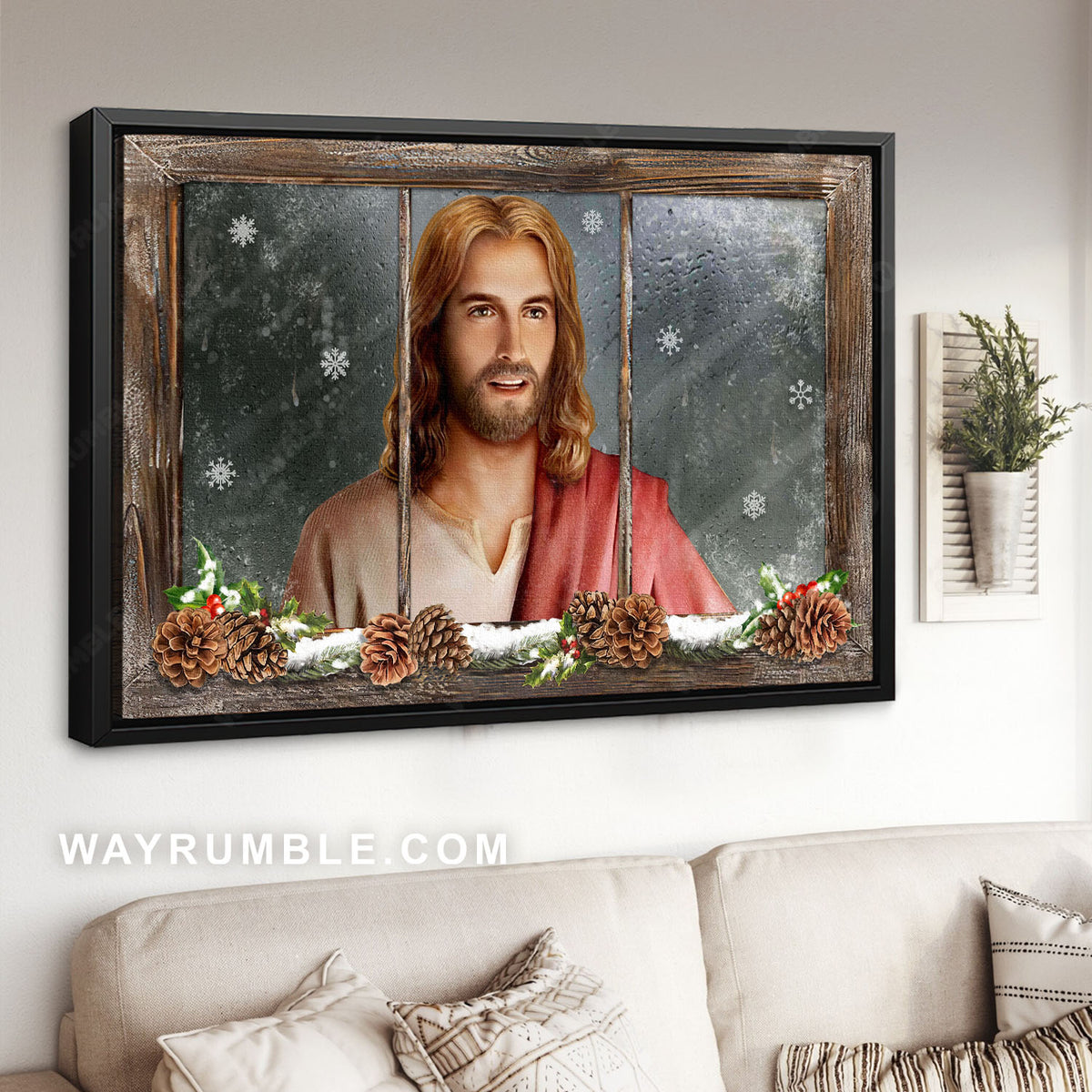 Lovely pinecone, Snowflake drawing, Winter season, Beautiful Jesus painting - Jesus Landscape Canvas Prints, Christian Wall Art