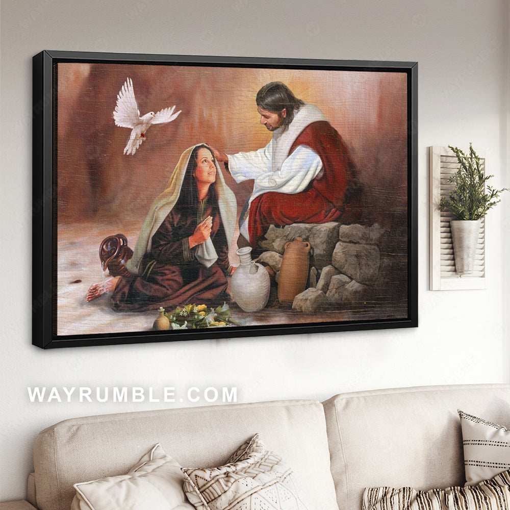 Holy spirit dove, Pretty lady, Jesus painting, Jesus and woman at the well - Jesus Landscape Canvas Prints, Christian Wall Art