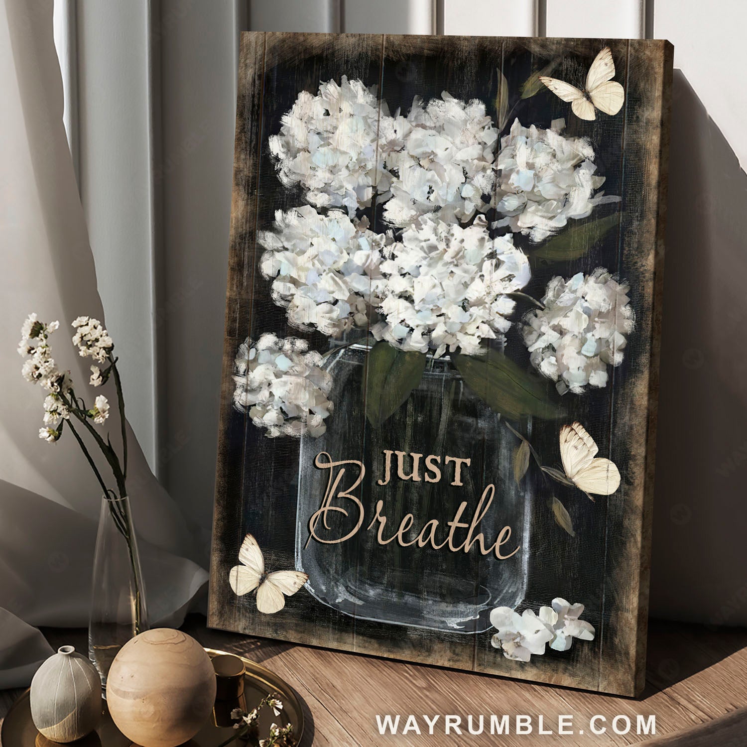 Abstract flower drawing, White butterfly, Vintage painting, Just breathe - Jesus Portrait Canvas Prints, Home Decor Wall Art