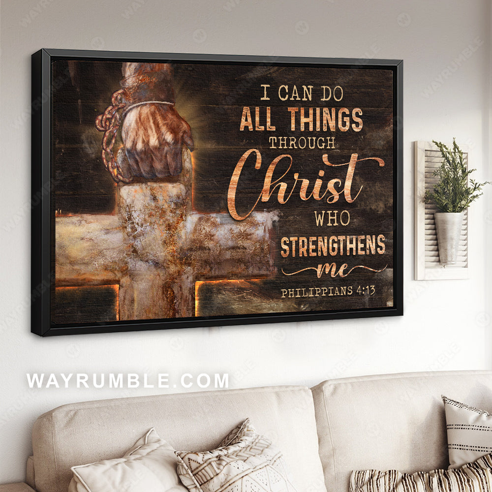 Great cross, Christ the redeemer, Chain drawing, I can do all things through Christ - Jesus Landscape Canvas Prints, Christian Wall Art