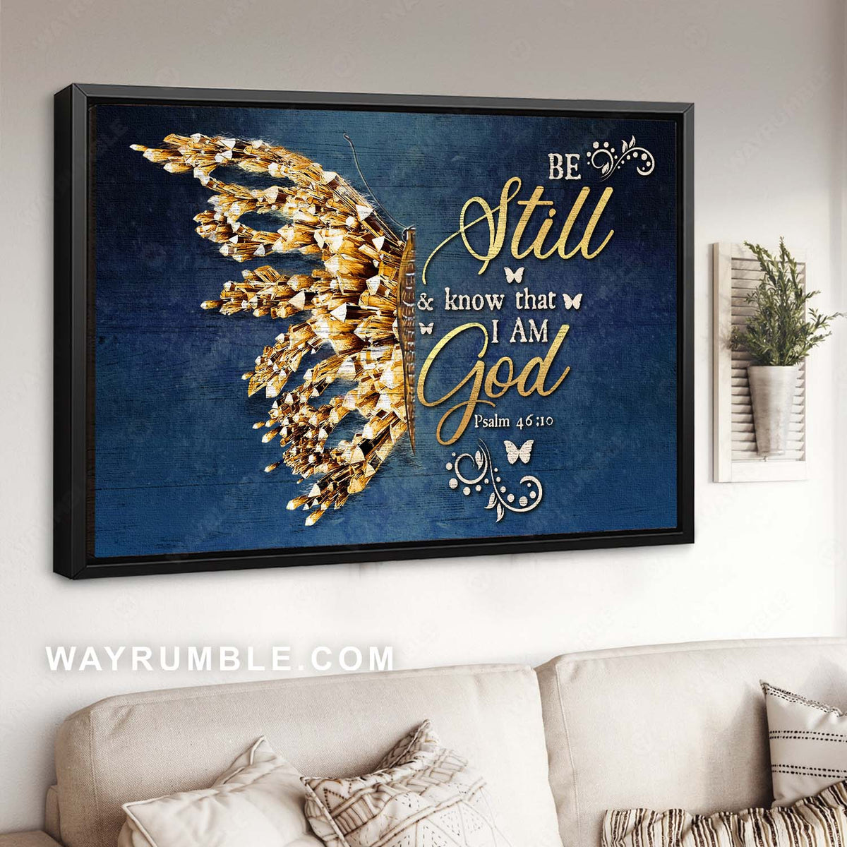 Abstract golden butterfly, Bible verse, Be still and know that I am God - Jesus Landscape Canvas Prints, Home Decor Wall Art
