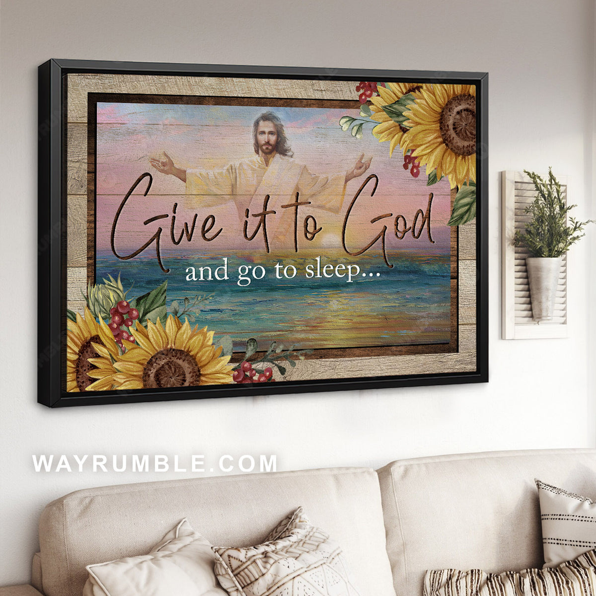 Blue ocean, Jesus painting, Watercolor sunflower, Give it to God and go to sleep - Jesus Landscape Canvas Prints, Christian Wall Art