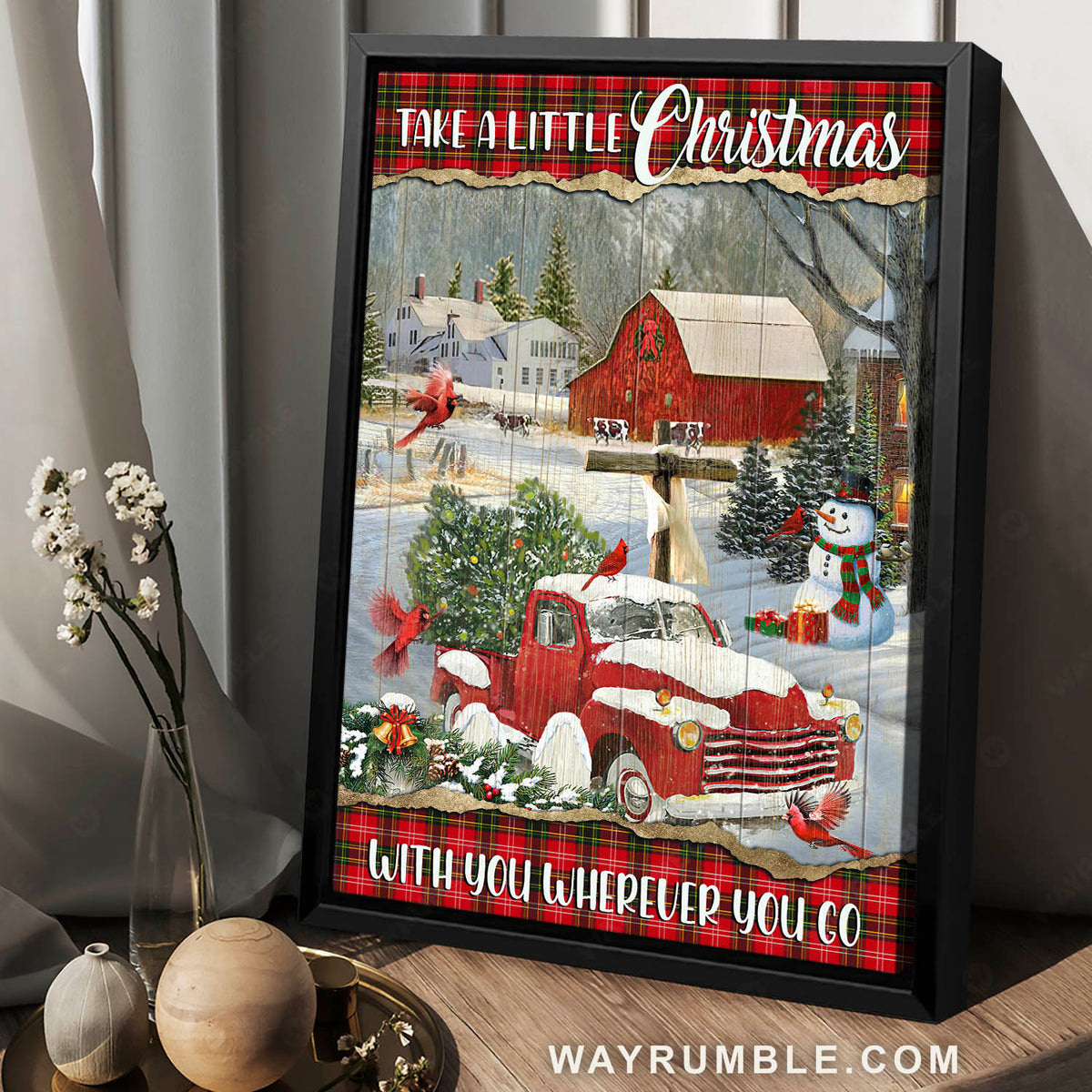 Christmas in town, Red truck, Cute snowman, Take a little Christmas - Jesus Portrait Canvas Prints, Home Decor Wall Art