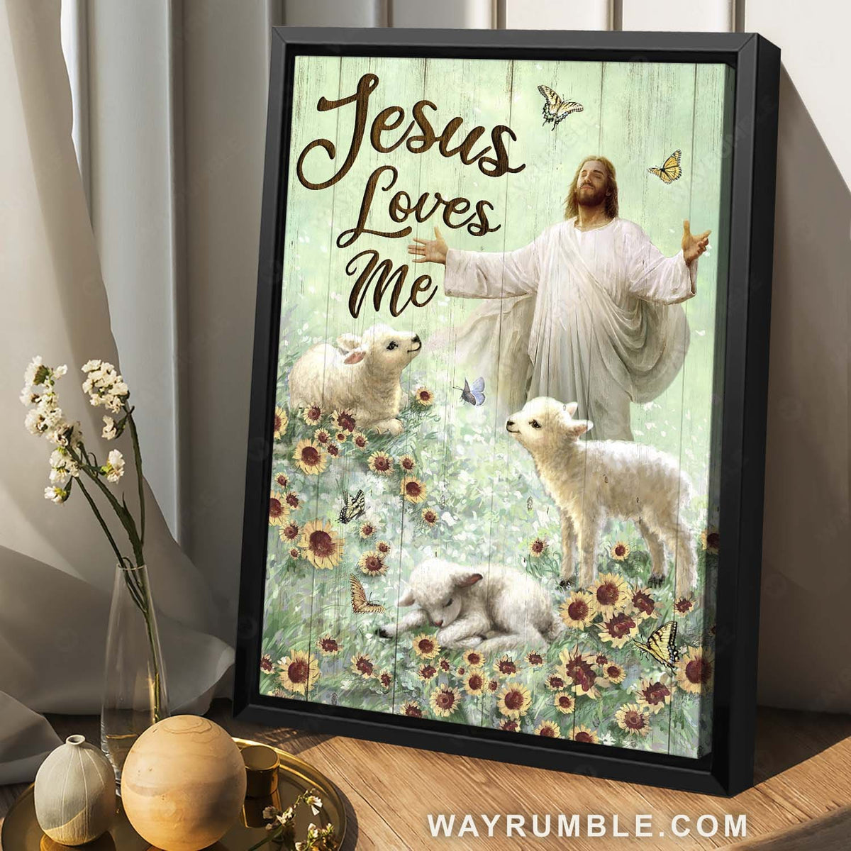 Lamb of God, Jesus painting, Sunflower field, Monarch butterfly, Jesus loves me - Jesus Portrait Canvas Prints, Christian Wall Art