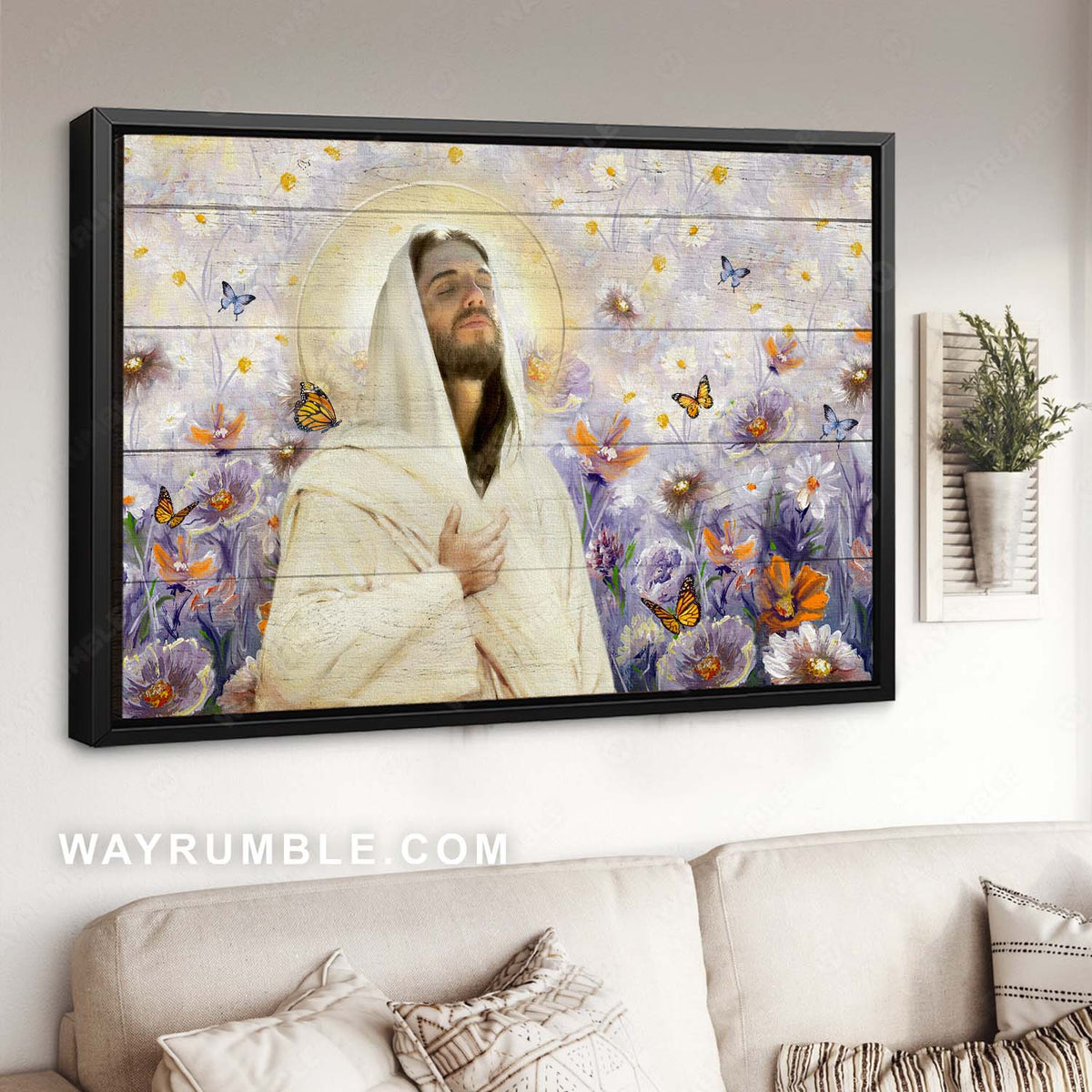 Gorgeous flowers, Monarch butterfly, Jesus painting, Inspirational art - Jesus Landscape Canvas Prints, Christian Wall Art