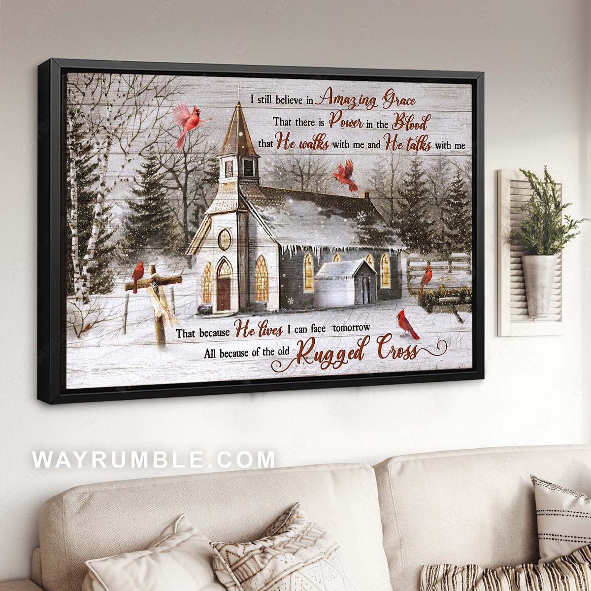 Catholic church painting, Red cardinal, Winter season, I still believe in amazing grace - Jesus Landscape Canvas Prints, Home Decor Wall Art